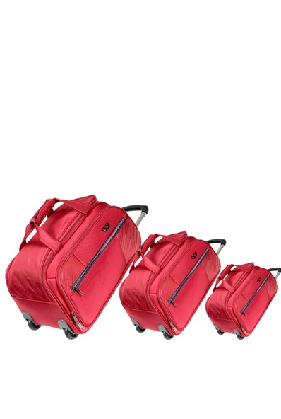 ÇÇS 676 Kumaş Çekçekli Hostes, Tekerli Seyahat Çantası- Set - Bordo ürün görseli 1