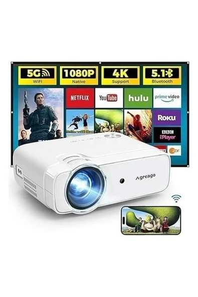 Agreago Wifi ve Bluetooth Projektör, 5g Wifi Yerel 1080P 14000L 4K Desteği ürün görseli 1