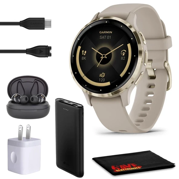 Garmin Venu 3S Gelişmiş Fitness ve Sağlık Takip Cihazı Akıllı Saat Yumuşak Altın Paslanmaz Çelik Çerçeve, 41 MM Fransız Gri Kasa ve Silikon Bant ve 1,2 inç... ürün görseli 1