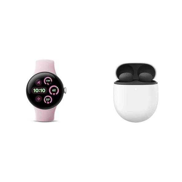 Google Paketi - Pixel Watch 3 (Cilalı Gümüş - Pembe Kuvars Bant - 41 mm WiFi) ve Pixel Buds Pro 2 Kulaklıklar (Hazel) ürün görseli 1