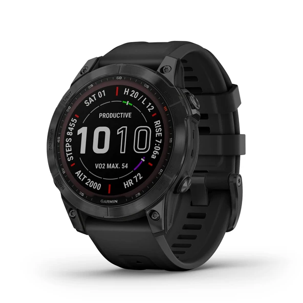 Garmin Fenix 7 Sapphire Solar, Smartwatch, Solar Şarj Gürültüleri ile Rugged Outdoor Watch with GPS, Touch, Wellness Özellikler, Karbon Gray DLC Titanyum, Black Band ile ürün görseli 1