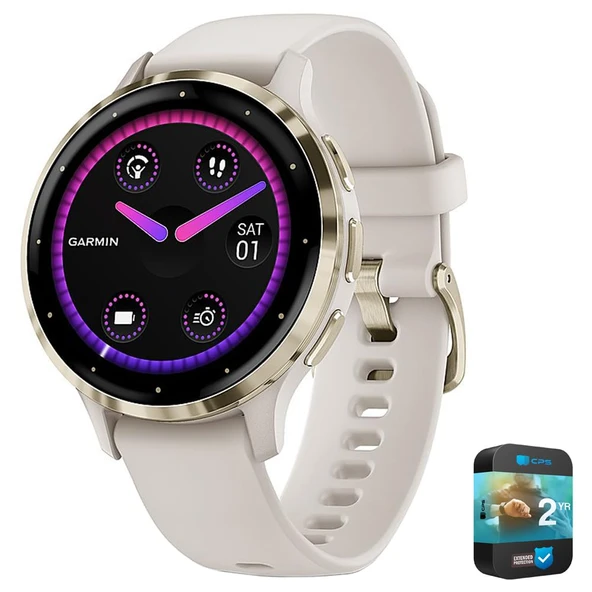 Garmin Venu 3S Health Fitness GPS Smartwatch Gold Steel Bezel with Ivory Case 41mm | Resmi ABD Ortak Modeli | Sche 010-02785-04 with 2 YR CPS Advancedd Protection Pack ürün görseli 1