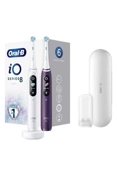 Oral-B iO 8 Şarjlı Diş Fırçası Seti 2'li - Beyaz/Mor ürün görseli 1