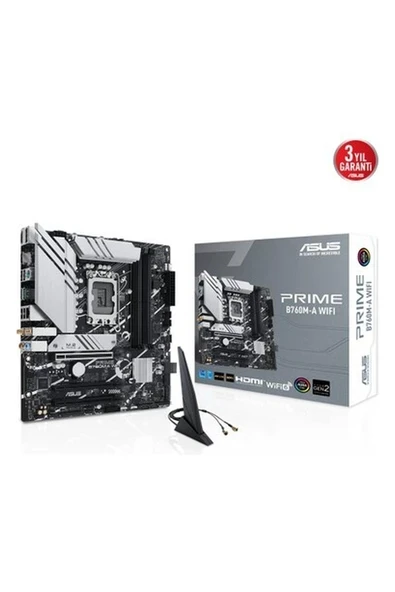 Asus Prıme B760M-A Wıfı Intel B760 Lga1700 Ddr5 7200 Hdmı Vga 2X M2 Usb3.2 Ax Wifi + Bt Aura Rgb 2.5Gbit Lan Matx (Prıme B760M-A Wıfı) Anakart ürün görseli 1