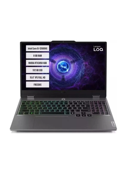 LENOVO LOQ15IAX9 83GS00PDTR Intel Core I5-12600HX 8GB 512GB SSD RTX3050-6GB 15.6" IPS Freedos Taşına ürün görseli 1