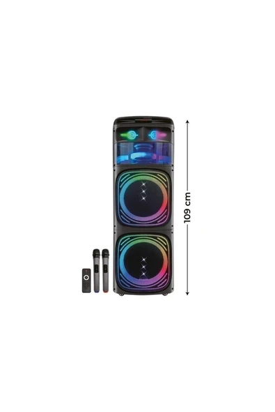 80w Çift Mikrofonlu 12x2 Woofer Ledli Bluetooth Hoparlör Bts-160 ürün görseli 1