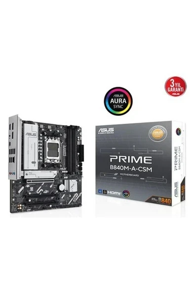 Asus Prıme B840M-A-CSM, 4xddr5, 3x M.2, Hdmı, 2x Dp, Type-C, Amd Ryzen 9000 Serisi, Am5 Soket Anakart ürün görseli 1