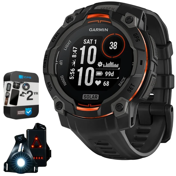 Garmin Instinct 3-45 mm Açık GPS Smartwatch, Solar, Black Band 010-02934-00 Sche with 2 YR CPS Geliştirilmiş Koruma Paketi & Deco Essentials Wearable Safety Light ürün görseli 1