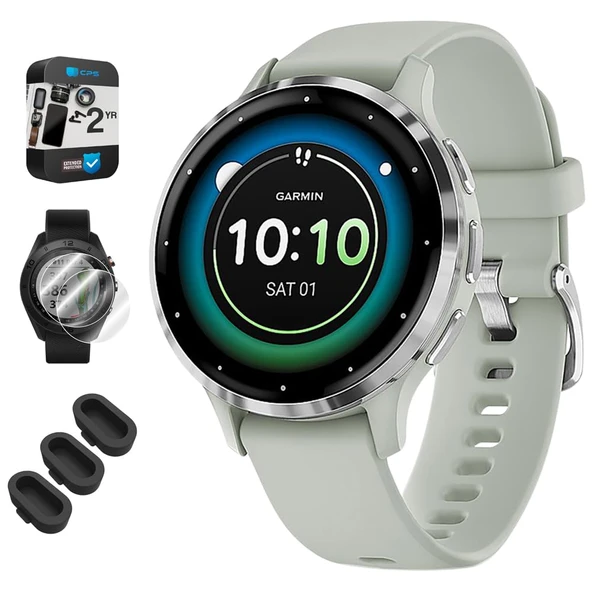 Garmin 010-02785-01 Venu 3S Health Fitness GPS Smartwatch Steel Bezel ile Sage Gray Case 41mm Sche with Dust Cover 3 Pack, 2Pack Ekran Koruyucu ve 2 YR CPS Geliştirilmiş Koruma Paketi ürün görseli 1