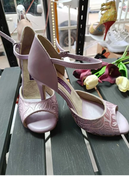 LİLA YILDIZ TOZU DOKULU TANGO, DANS VE SALON AYAKKABISI 9,5 CM 15 PONT KONİ MODEL TOPUK KAPALI ürün görseli 1