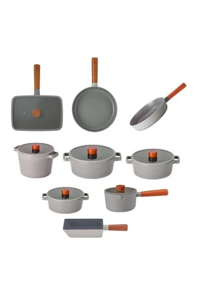 Neoflam Fika Gri Alüminyum Döküm Cam Kapaklı 15 Parça Tencere & Tava Seti 15T16S18D22K22D24K24T26T29T ürün görseli 1