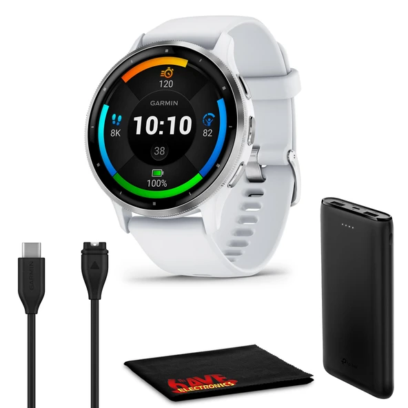 Garmin Venu 3 Gelişmiş Fitness ve Health Tracker GPS Smartwatch, 14 Days Battery Life with Silver paslanmaz Steel Bezel and 45mm Whitestone Case & Silikon Band 1.4 inç AMOLED Touch ürün görseli 1