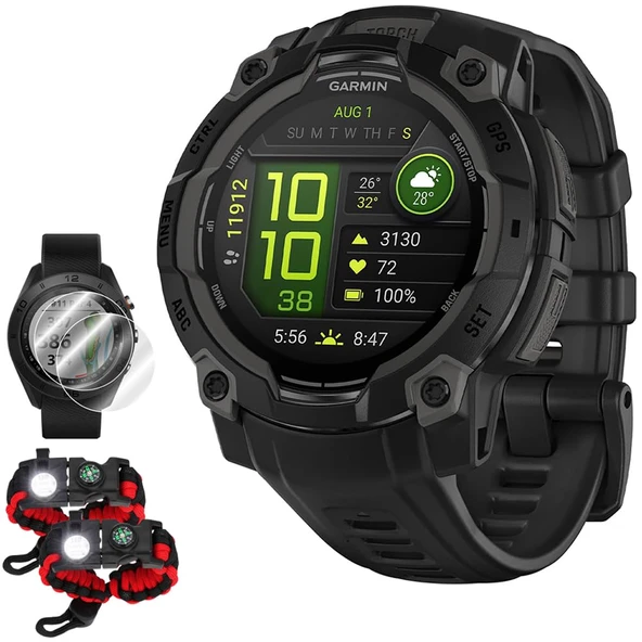 Garmin Instinct 3-45 mm Açık GPS Smartwatch, AMOLED, Black Band 010-02936-00 Sche with Deco Essentials 2X Ekran Koruyucu & 2X Taktik Acil Paracord Duş ürün görseli 1