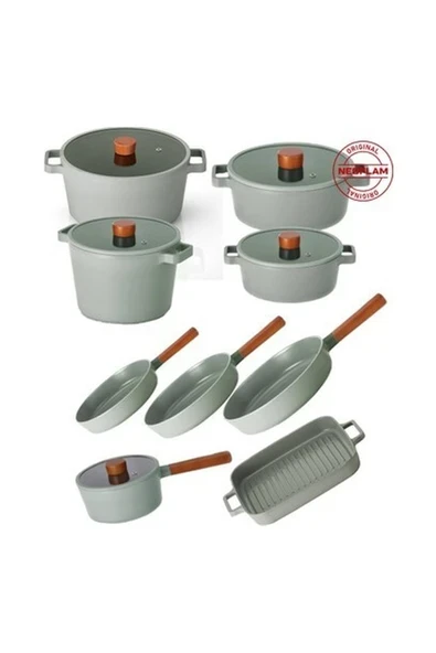 Neoflam Fika Gri Alüminyum Döküm Cam Kapaklı 14 Parça Tencere & Tava Seti ürün görseli 1
