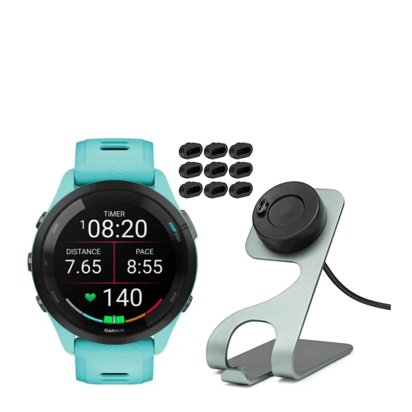 Garmin Forerunner 265 GPS Koşu Smartwatch (Aqua) ile Silikon Demiryolları (Aqua/Black) Sche ile Port Protectors (9-Pack) (3 Madde) ürün görseli 1