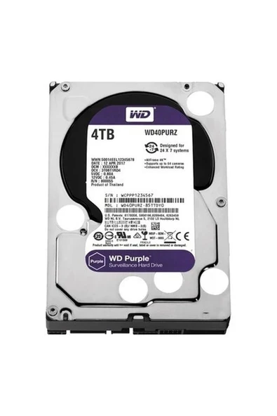 Wd WD40PURZ Purple 3.5'' 4tb Sata 3.0 64MB Cache 7/24 Güvenlik Harddisk ürün görseli 1