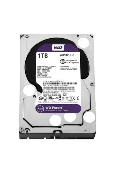 WD WD10PURZ Purple 1TB 64MB Sata3 6GB/s HDD 7X24 Güvenlik Hard Disk ürün görseli 1