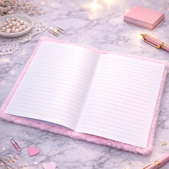 Kalpli Pembe Peluş Defter - Resim 2