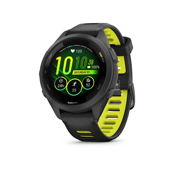 Garmin Forerunner 265S Smartwatch, Renkli AMOLED Ekran, Eğitim Metrikleri ve Kurtarma İçgörüleri, Siyah ve Amp Sarı ürün görseli 1