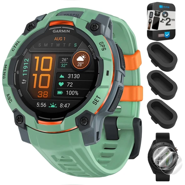 Garmin 010-02936-01 Instinct 3-45 mm Açık GPS Smartwatch AMOLED Neo Tropic with Neo Tropic Band Sche with Dust Cover 3 Pack, 2Pack Ekran Koruyucu ve 2 YR CPS Geliştirilmiş Koruma Paketi ürün görseli 1