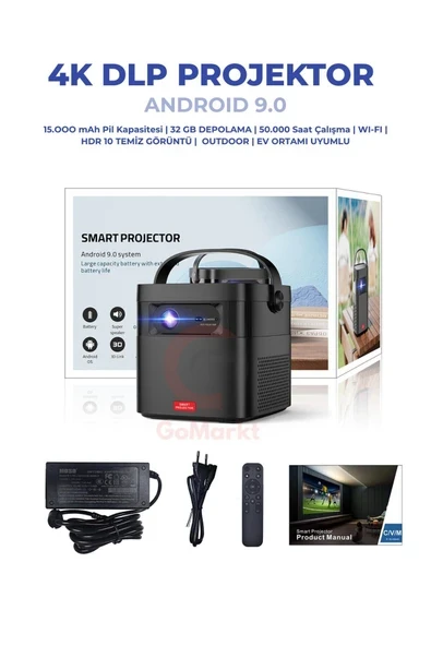 50000 Saat Akıllı Taşınabilir 4K Wi-Fi 300 ANSI DLP Projeksiyon Cihazı ürün görseli 1