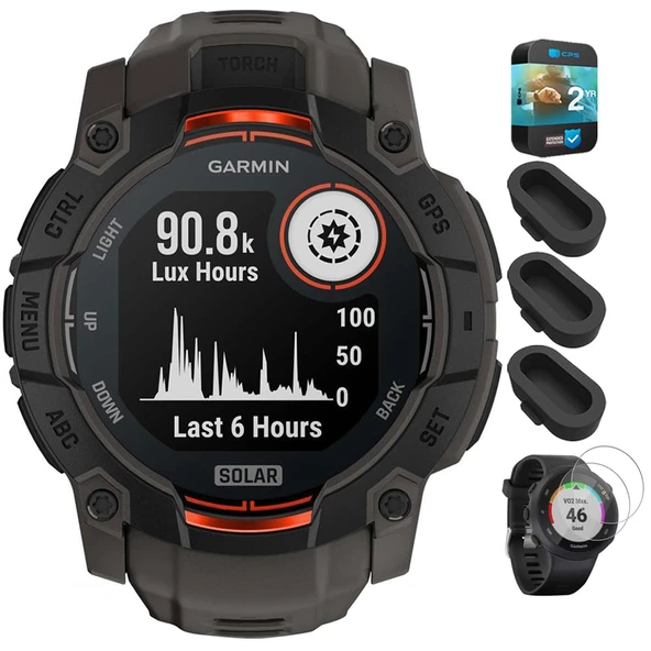 Garmin 010-02935-00 Instinct 3-50 mm Açık GPS Smartwatch Solar Black with Charcoal Band Sche with Silikon Dust Cover 3 Pack, Ekran Koruyucu 2 Pack ve 2 YR CPS Geliştirilmiş Koruma Paketi ürün görseli 1