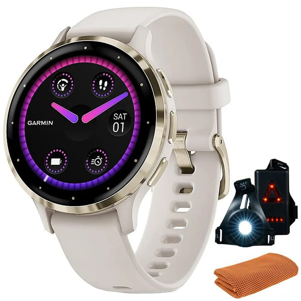 Garmin 010-02785-04 Venu 3S Health Fitness GPS Smartwatch Gold Steel Bezel with Ivory Case (41mm) | Resmi ABD Ortak Modeli | Sche with Havlu, Deco Essentials Commuter Front, Arka Güvenlik Işık ürün görseli 1