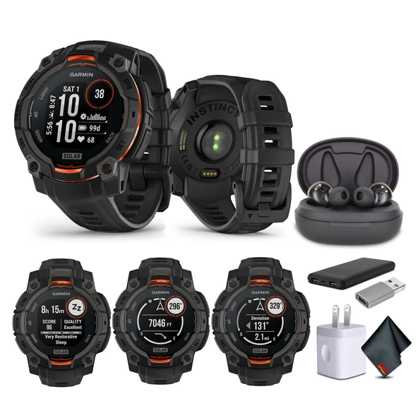 Garmin Instinct 3 45mm, Solar Charged Display, Rugged Outdoor GPS Smartwatch, Metal-Reinforced Bezel, built-in Flashlight, Black (010-02934-00) Erkekler ve Kadınlar için Taktik Akıllı İzleme ürün görseli 1