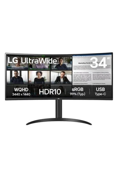 LG 34WR55QK-B 34” 100Hz 5ms GtG WQHD(3440x1440) USB Type-C Siyah Kavisli Pivot Monitör ürün görseli 1