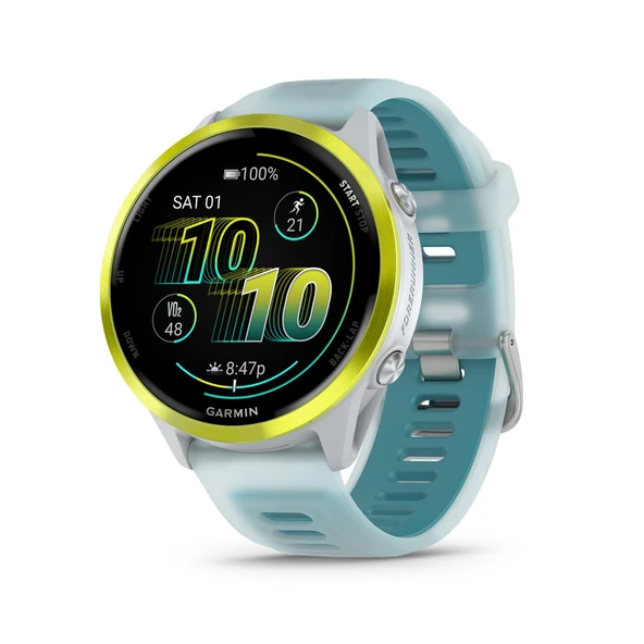 Garmin® Forerunner® 570 47mm Gelişmiş GPS Koşu ve Triatlon Akıllı Saat AMOLED Ekran Eğitim ve Kurtarma Özellikleri Yarı Saydam Beyaz Taşlı Güçlendirilmiş Sarı Alüminyum ürün görseli 1