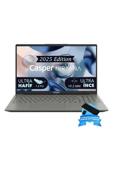 Casper Nirvana X600.7430-DF00X-G-F-D2D1 Amd Ryzen 5-7430U 32GB Ram 1tb Nvme SSD Freedos + Kablolu Klavye-Mouse Set Hediye ürün görseli 1