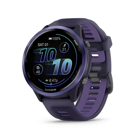 Garmin® Forerunner® 570 47 mm Gelişmiş GPS Koşu ve Triatlon Akıllı Saat AMOLED Ekran Eğitim ve Kurtarma Özellikleri Yarı Saydam İmparatorluk Moru/İndigo ile İndigo Alüminyum ürün görseli 1