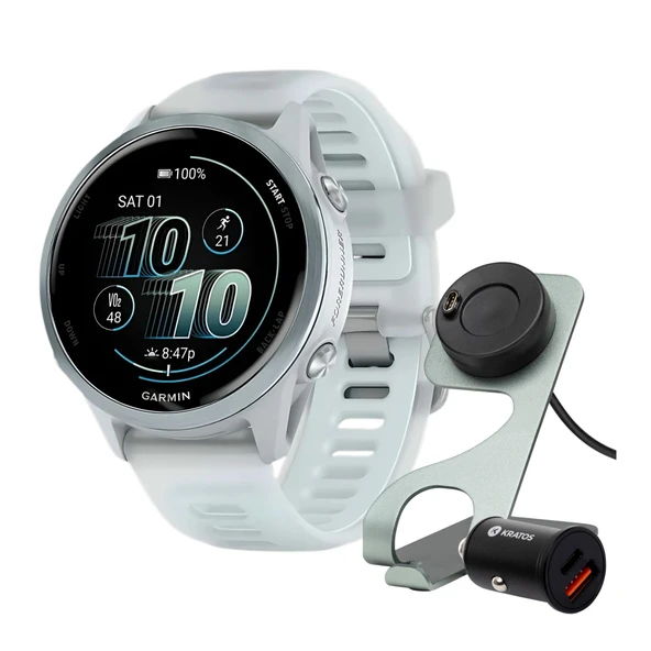 Garmin Forerunner 570 42mm GPS Koşu Smartwatch (Cloud Blue/Whitestone Band) Planlaması Stand, Şarj Kablolu ve Araba Şarj (3 Madde) ürün görseli 1
