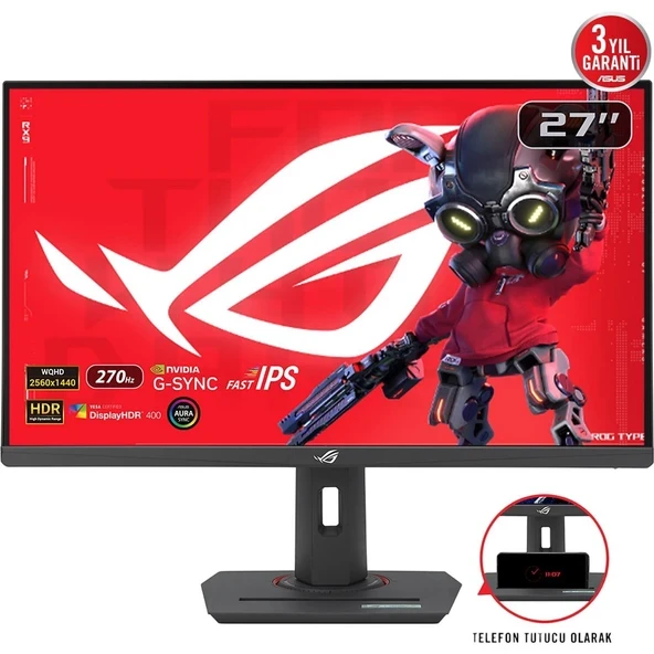 Asus Rog Strıx  XG27ACMG 27 Hdr Gamıng Fast IPS Freesync Premıum G-Sync Uyumlu 2560X1440 1ms 270Hz 400CD Dp HDMI USB Vesa 3yıl Elmb Sync,pıvot Monitör ürün görseli 1