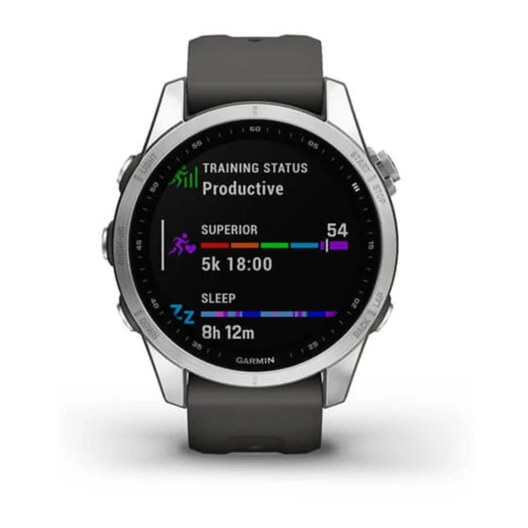 Garmin Fenix 7S, Smaller Dimensiond Adventure smartwatch, Rugged Outdoor Watch with GPS, Touchscreen, Health and Wellness Features, Silver with Graphite Band ürün görseli 1