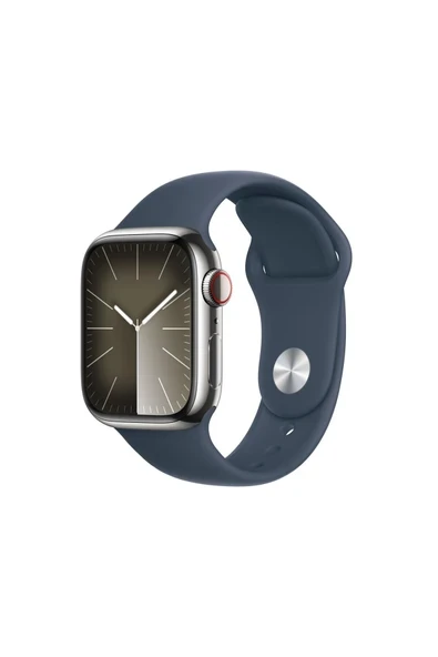 Watch Series 9 GPS + Cellular 41mm Gümüş Paslanmaz Çelik Kasa ve Fırtına Mavisi Spor Kordon - S/M ürün görseli 1