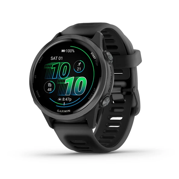 Garmin® Forerunner® 570 42mm Gelişmiş GPS Koşu ve Triatlon Akıllı Saat AMOLED Ekran Eğitim ve Kurtarma Özellikleri Yarı Saydam Siyah/Siyah ile Barut Grisi Alüminyum ürün görseli 1