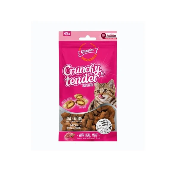 Gnawlers Crunchy Somonlu ve Sütlü Prebiotik Destekli Kedi Ödül Maması 65gr ürün görseli 1