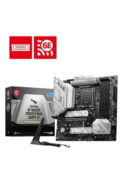 MSI MB MAG B760M MORTAR WIFI II SOKET 1700 DDR5 7800(OC) PCI-E Gen 5 3X M.2 USB3.2 HDMI DP  1x 2.5G LAN  WI-FI 6E ATX ürün görseli 1