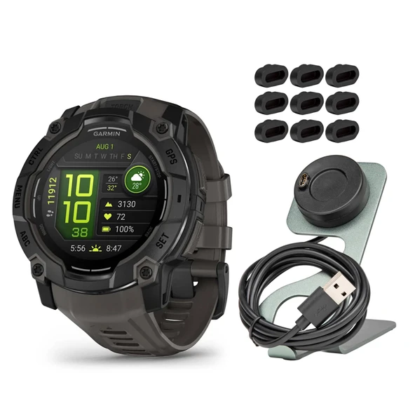 Garmin Instinct 3 50mm AMOLED GPS Smartwatch (Black and Charcoal Band) Sche with Focus Camera Port Protectors (9-Pack) (3) ürün görseli 1