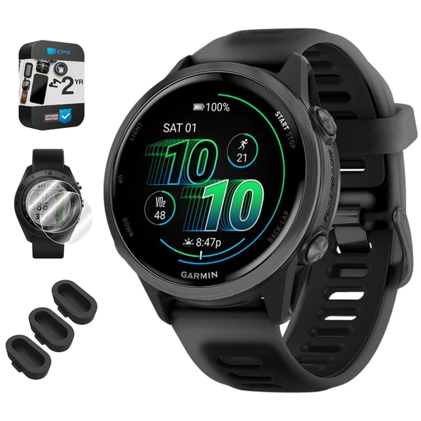 Garmin 010-02970-00 Forerunner 570-42mm GPS Smartwatch alüminyum ve Black Band Sche ile Deco Essentials Silikon Dust Cover 3 Pack, Ekran Koruyucu 2Pack ve 2 YR CPS Geliştirilmiş Koruma Paketi ürün görseli 1