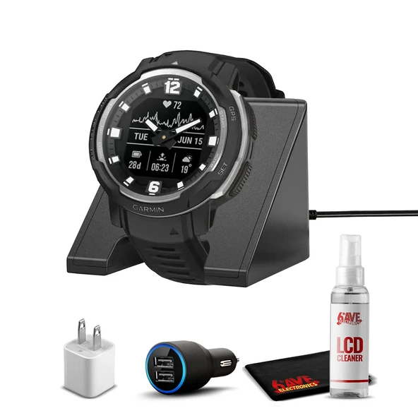 Garmin Instinct Crossover Rugged Hybrid Smartwatch Black with Watch Şarj Stand, 2Port Car adaptörü, Wall-Adapter & Watch Temizlik Kit (010-02730-13) ürün görseli 1