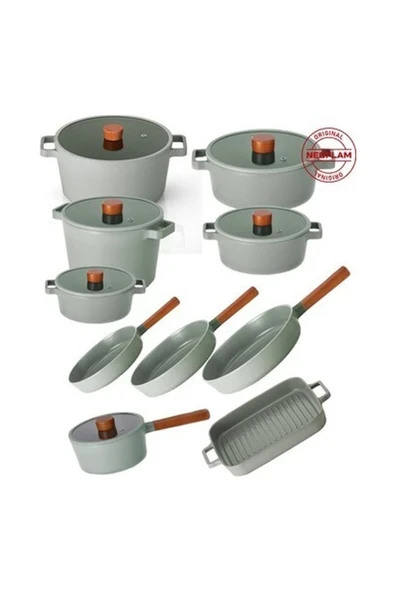 Neoflam Fika Gri Alüminyum Döküm Cam Kapaklı 16 Parça Tencere & Tava Seti ürün görseli 1