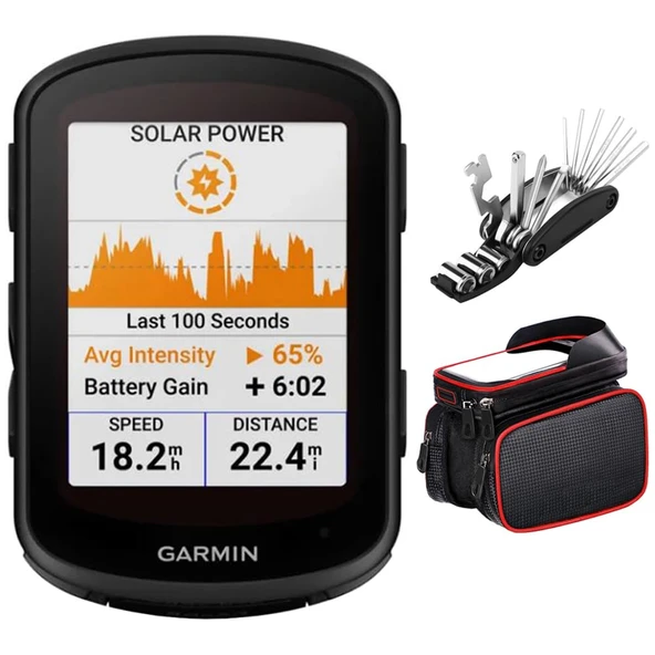 Garmin 010-02695-20 Edge 840 Solar, Compact GPS Bisiklet Bilgisayar, Cihaz Sadece Sche with Deco Gear 16-in-1 Bisiklet Tamir Tool + Deco Essentials Bisiklet Çerçeve Telefon Mount ürün görseli 1