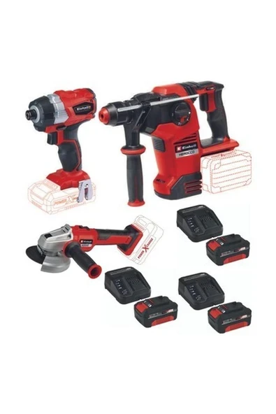 Einhell Te-Cı 18 Bl Axxio 18/115 Avuç Taşlama Herocco 38/28 Kırıcı Delici 3X4.0AH Akülü Kömürsüz Set ürün görseli 1
