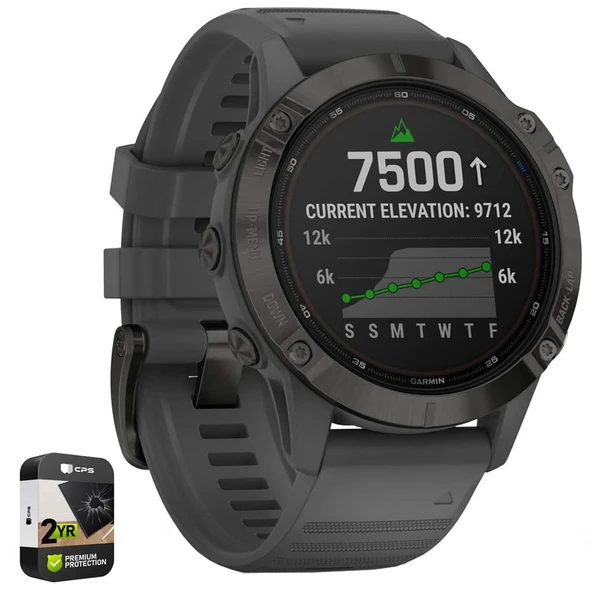 Garmin 010-02410-10 Fenix 6 Pro Solar Multisport GPS Smartwatch Black ile Slate Gray Band Sche ile Premium 2 YR CPS Geliştirilmiş Koruma Paketi ürün görseli 1