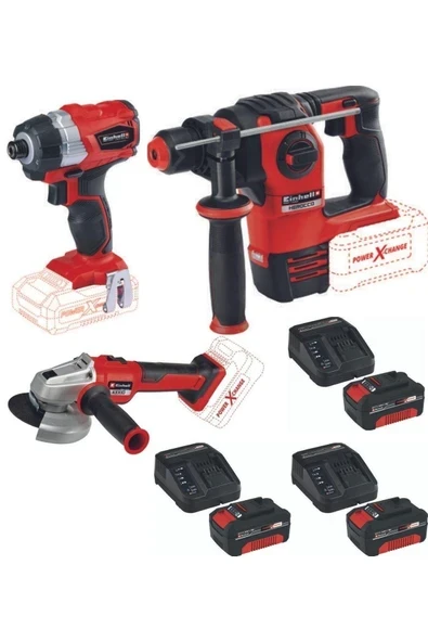 Einhell Te-Cı 18 Bl Axxio 18/115 Avuç Taşlama Herocco 18V Kırıcı Delici 3X4.0AH Akülü Kömürsüz Set ürün görseli 1