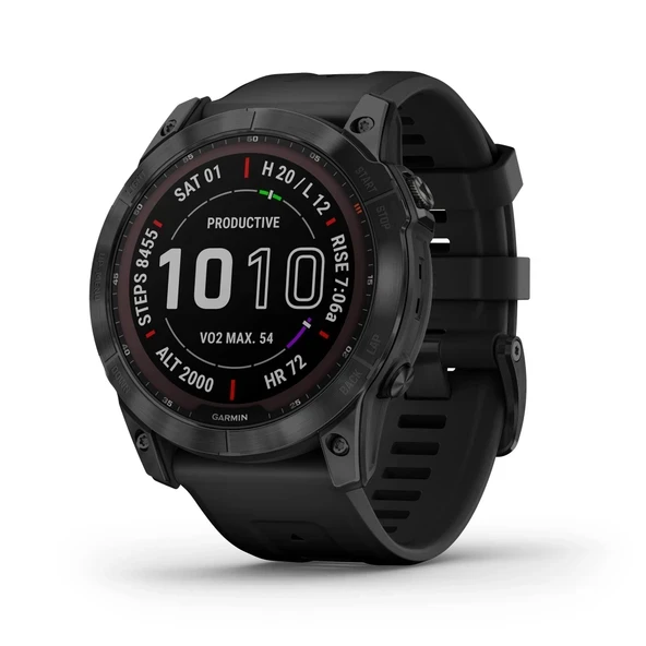 Garmin fenix 7X Solar, Solar Şarj Özelliğine sahip daha büyük boyutlu macera akıllı saati, GPS'li dokunmatik ekranlı dış mekan saati, Siyah Titanyum... ürün görseli 1
