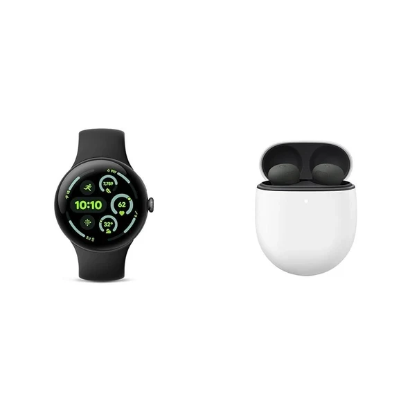 Google Paketi - Pixel Watch 3 (Mat Siyah Alüminyum Kasa - Obsidyen Bant - 45 mm LTE) ve Pixel Buds Pro 2 Kulaklıklar (Hazel) ürün görseli 1