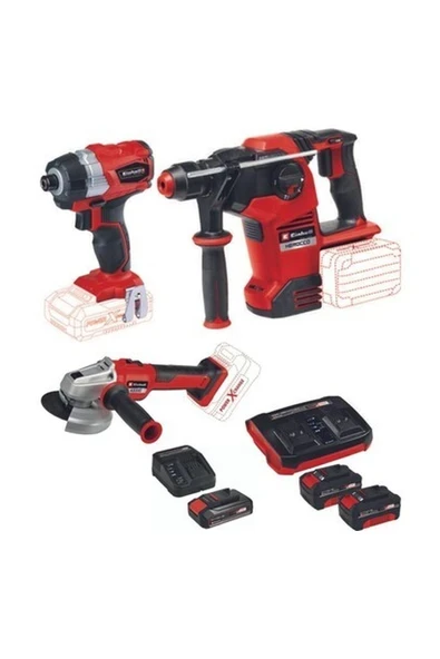 Einhell Te-Cı 18 Bl Vidalama  Axxio 18/115 Avuç Taşlama Herocco 36/28 Kırıcı Delici 2X4.0AH+2.5AH Twincharger Akülü Kömürsüz Set ürün görseli 1